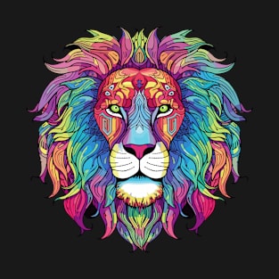 Colorful Lion Design, Intricate Interesting Pattern, King of the Jungle - Perfect for Festivals T-Shirt