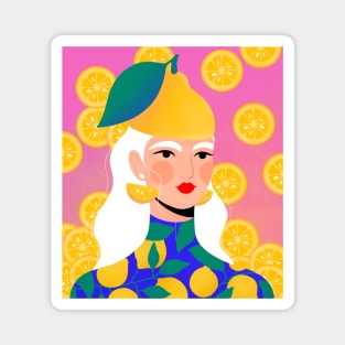 Lemon girl with lemon hat and lemon slices Magnet