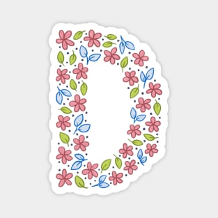 Floral Monogram Letter D - pink and blue Magnet