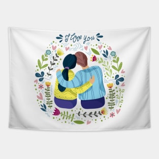 couple floral I love you Tapestry