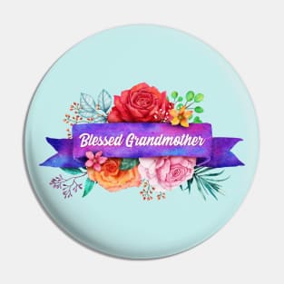 Blessed Grandmother Floral Design with Watercolor Roses Pin