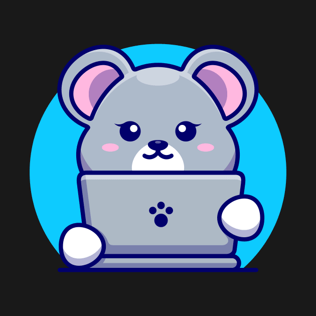 Cute mouse with laptop cartoon design by Wawadzgnstuff