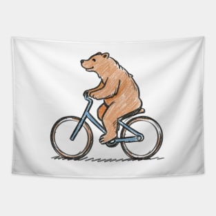 Bear riding a bike crayon color sketch Tapestry