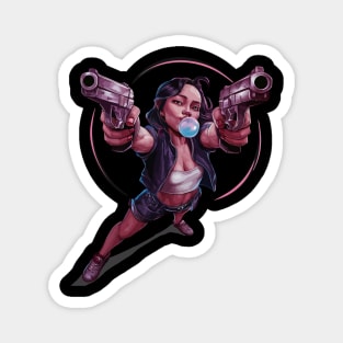 Bubble gum girl with guns Magnet