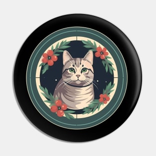 American Shorthair Cat Floral Ornament Pin