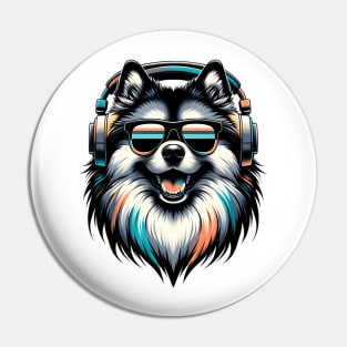 Keeshond Smiling DJ with Headphones and Sunglasses Pin