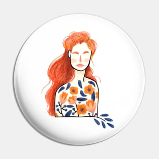 Botanical Girl Portrait Pin