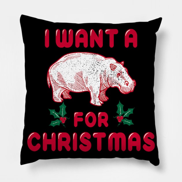 Quarantine Christmas Hippo Vintage Retro Christmas Pillow by MulletHappens