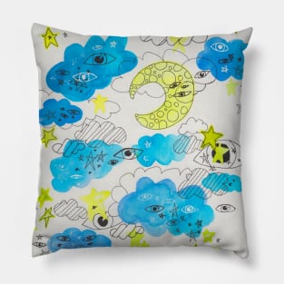 Moon, stars and eyes Pillow