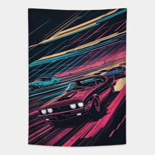 Retro Neonwave Car Drifting Tapestry