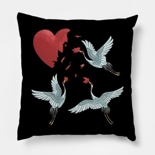 Crane birds with a broken heart best gift for a lonley and single valentine's day Pillow