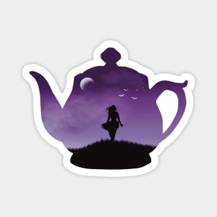 Freedom in a Cup | Tea Kettle Woman Silhouette Under The Moon | Purple Magnet