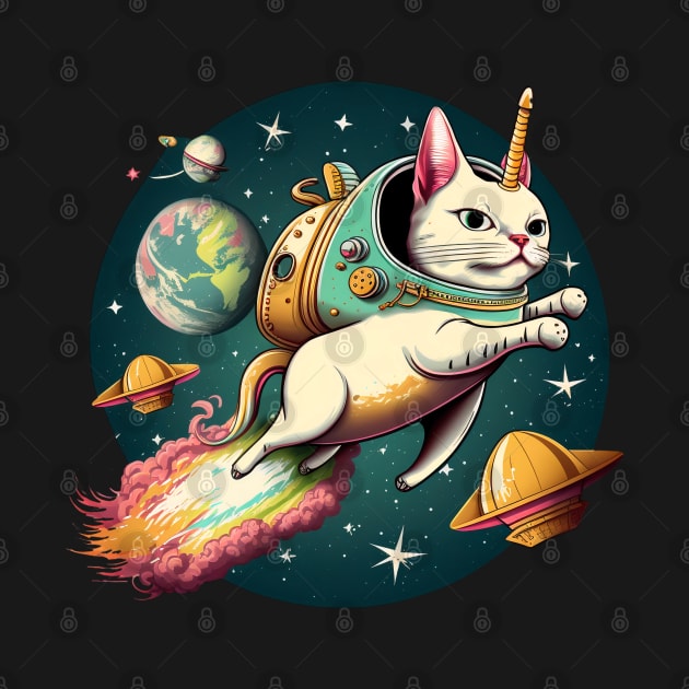 Catstronaut Magical Cat In Space Caticorn Lovers Fairy Tale Cat by RetroZin