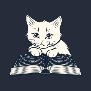 White kitten reading book T-Shirt