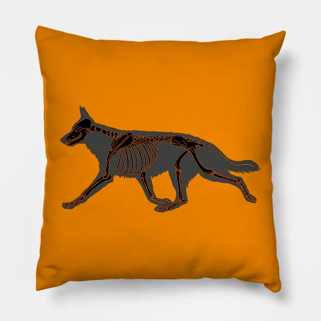 Halloween Design - Dog Skeleton Black & Orange Pillow by Earthy Fauna & Flora