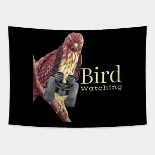Hawk Birdwatching With Binoculars Tapestry