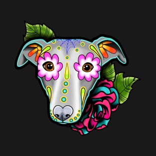 Greyhound - Whippet - Day of the Dead Sugar Skull Dog T-Shirt