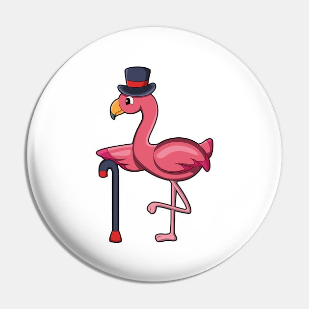 Flamingo as Pensioner with Walking stick & Hat Pin by Markus Schnabel