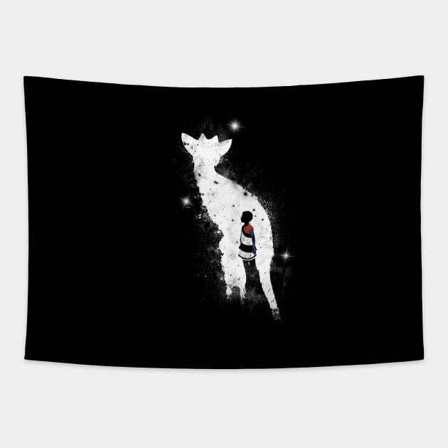 The Boy and the Creature (White) Tapestry by Manoss
