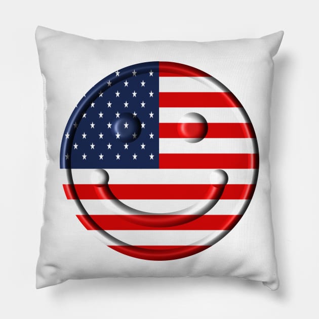 Smiley US Flag T-Shirt Pillow by Rene's Art