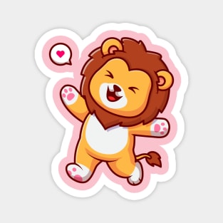 Cute Lion Walking With Cheerful Cartoon Magnet