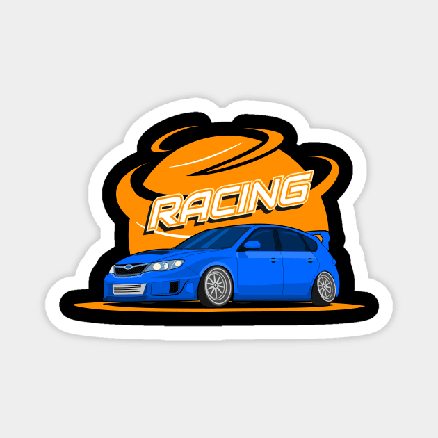 cool blue car with racing typografi Magnet by enha design