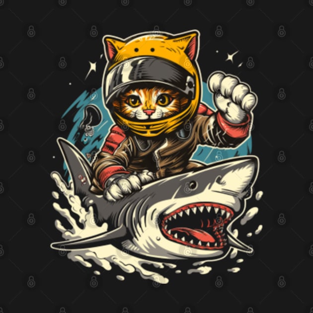 Cat Riding Shark Marine Exploration by Gianna Bautista Art