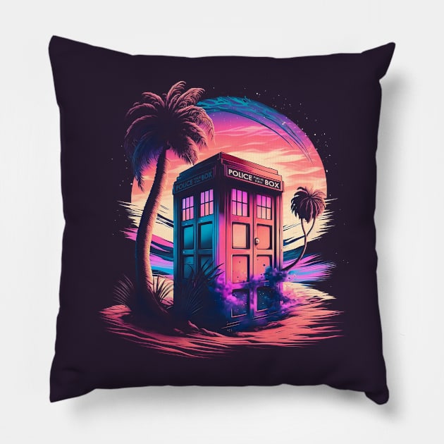 Vaporwave Tardis Pillow by NeonOverdrive