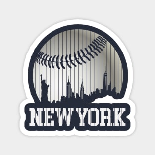 New York NY Skyline Baseball Stripes For Gameday Retro Style Magnet