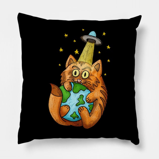 Cat space ufo Pillow by Yeroma