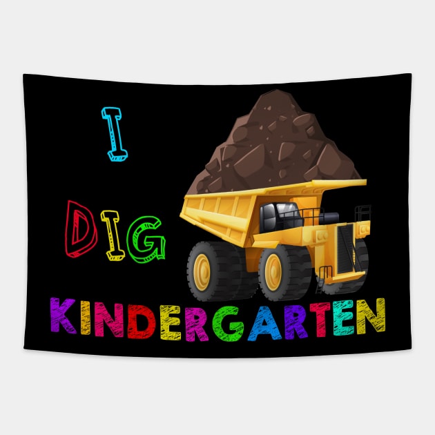 I Dig Kindergarten Yellow Truck Back to school design Tapestry by Olhado