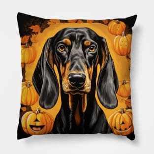 Black and Tan Coonhound Dog Halloween Pillow