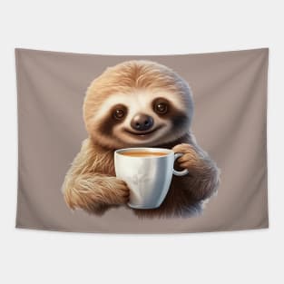 Cute Sloth with Coffee Drink Tapestry