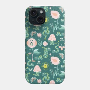 Cute Little Green Worms and Pink Birds in Outdoor Nature Phone Case
