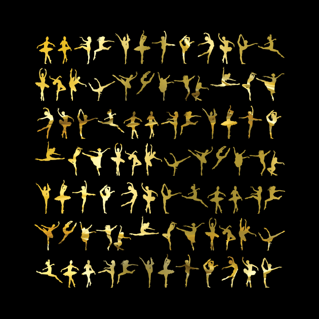 Dance poses silhouette pattern / texture (liquid gold) - ballerina - dance lover, ballet lover gift idea by Vane22april