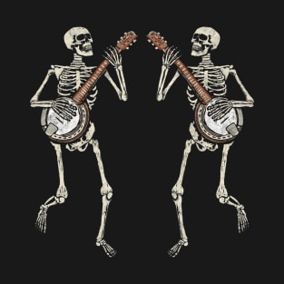 Retro Dancing Skeleton Pair Banjo Vintage Graphic T-Shirt