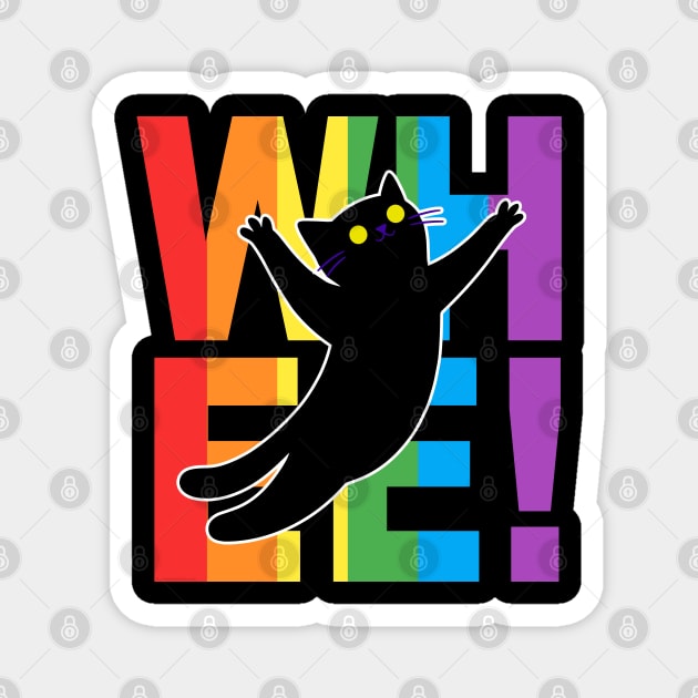 Rainbow Cat Leaping over “WHEE!” Rainbow Letters Magnet by creative