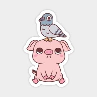 Cute Pigeon On Pig Doodle Magnet