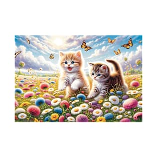 Cute Kittens in a field of wildflowers painting T-Shirt