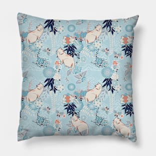 Blue Kimono Cats Pillow