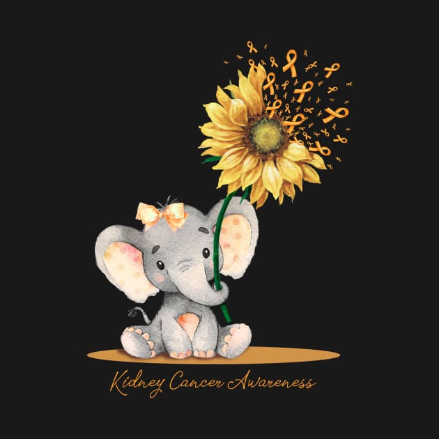 KIDNEY CANCER AWARENESS Cute Elephant Sunflower Orange Ribbon Gift by Benjie Barrett