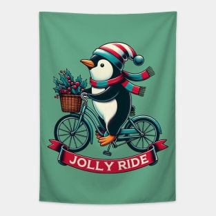 Jolly Ride - Cute penguin on a bicycle Tapestry