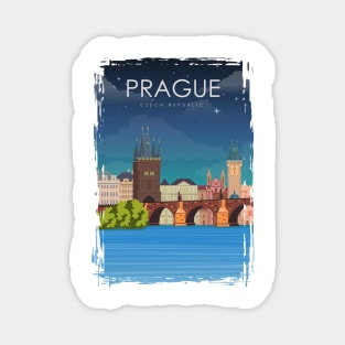 Prague Czech Republic Bridge Vintage Minimal Retro Travel Poster Magnet