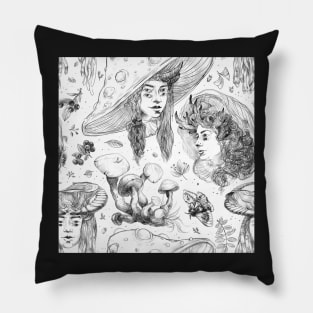 Goth girl with mushroom hat Pillow