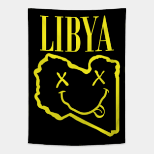 Vibrant Libya Africa x Eyes Happy Face: Unleash Your 90s Grunge Spirit! Smiling Squiggly Mouth Dazed Smiley Face Tapestry