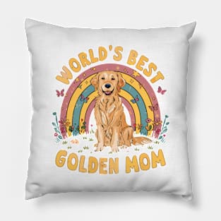 World's Best Golden Mom Colorful Rainbow and Butterflies Pillow