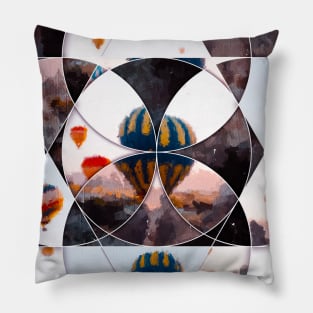 Geometric collage of air balloons in the sky oil painting Pillow