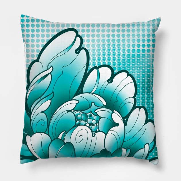 turquoise peony flower Pillow by weilertsen