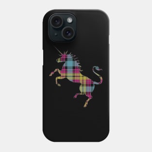 Scottish Pink, Blue and Yellow Tartan Rearing Unicorn Silhouette Phone Case