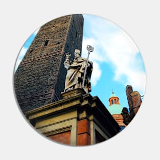 The Two Towers with the statue of St Petronius in Bologna Pin